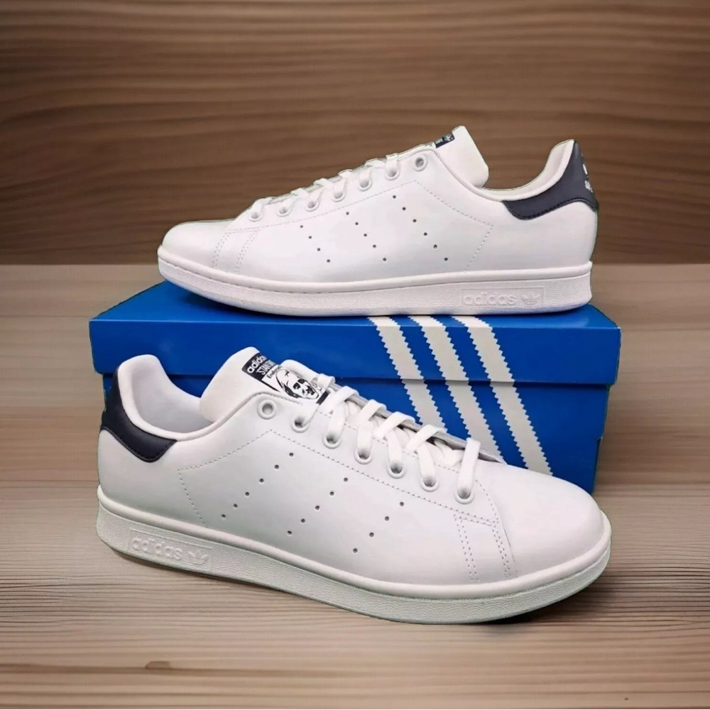 Adidas Originals Stan Smith Leather Sneakers Core White Navy Men’s Size 8.5 NEW